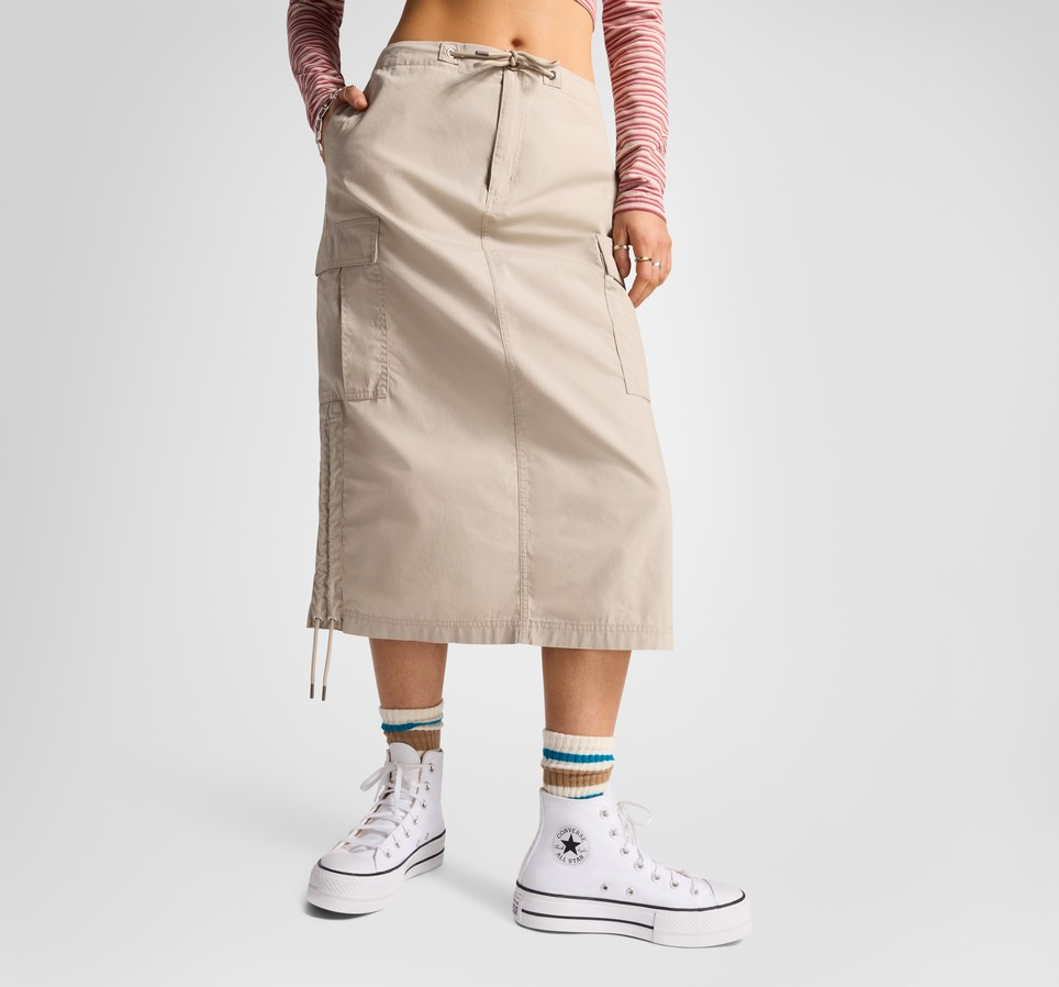 Long Woven Cargo Skirt