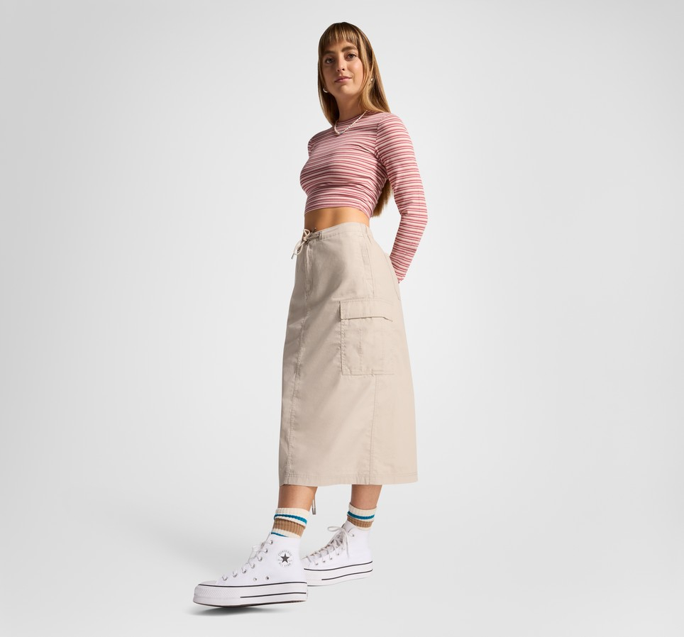 Long Woven Cargo Skirt