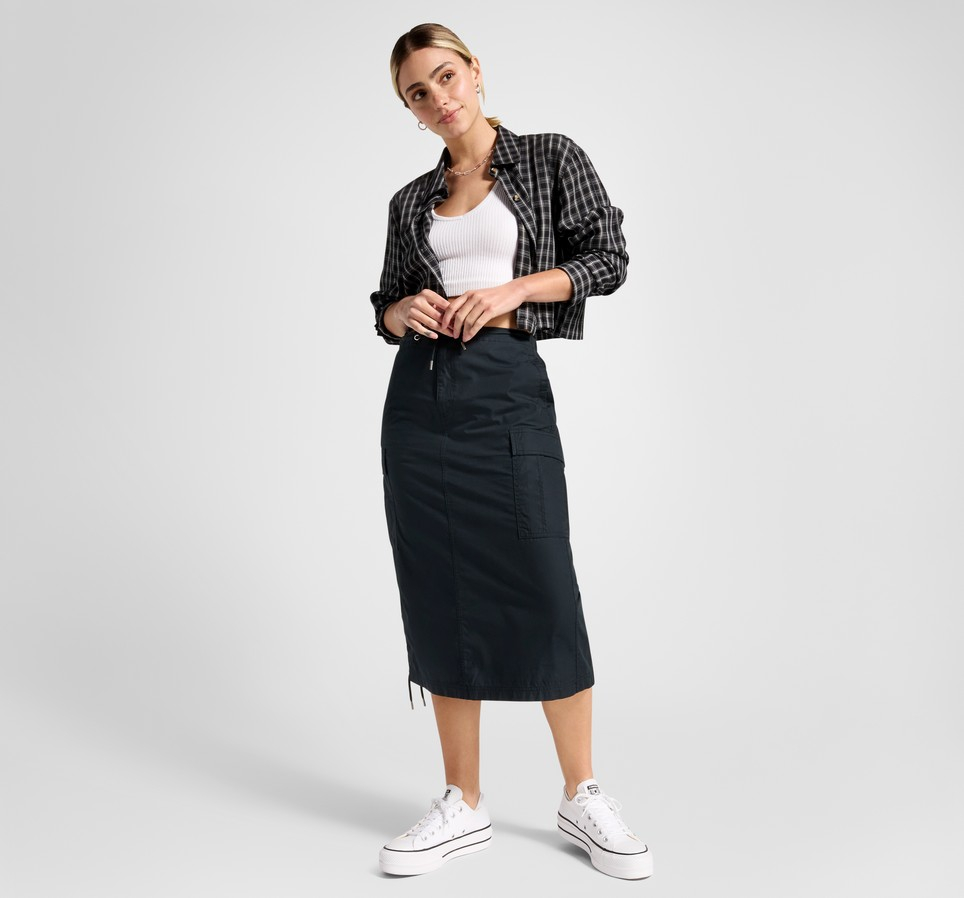 Long Woven Cargo Skirt