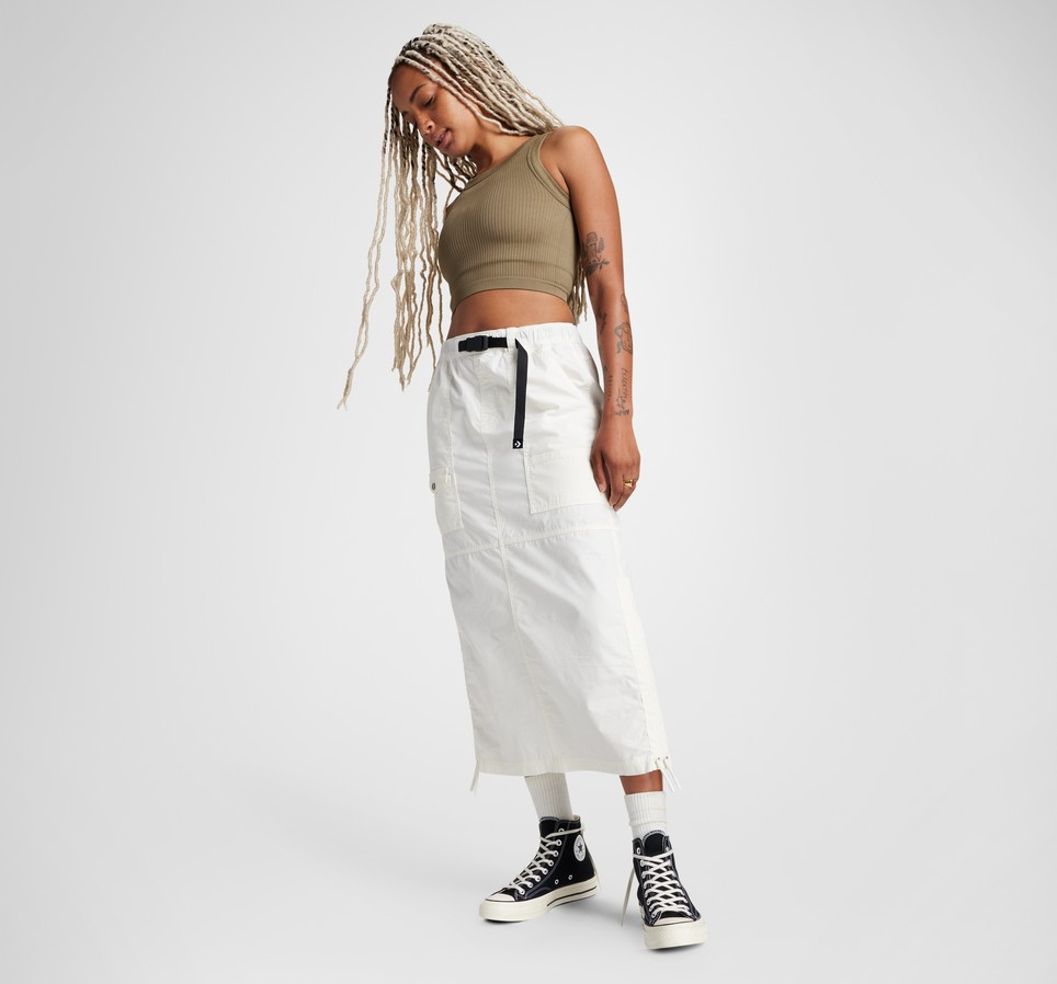 Long Woven Cargo Skirt
