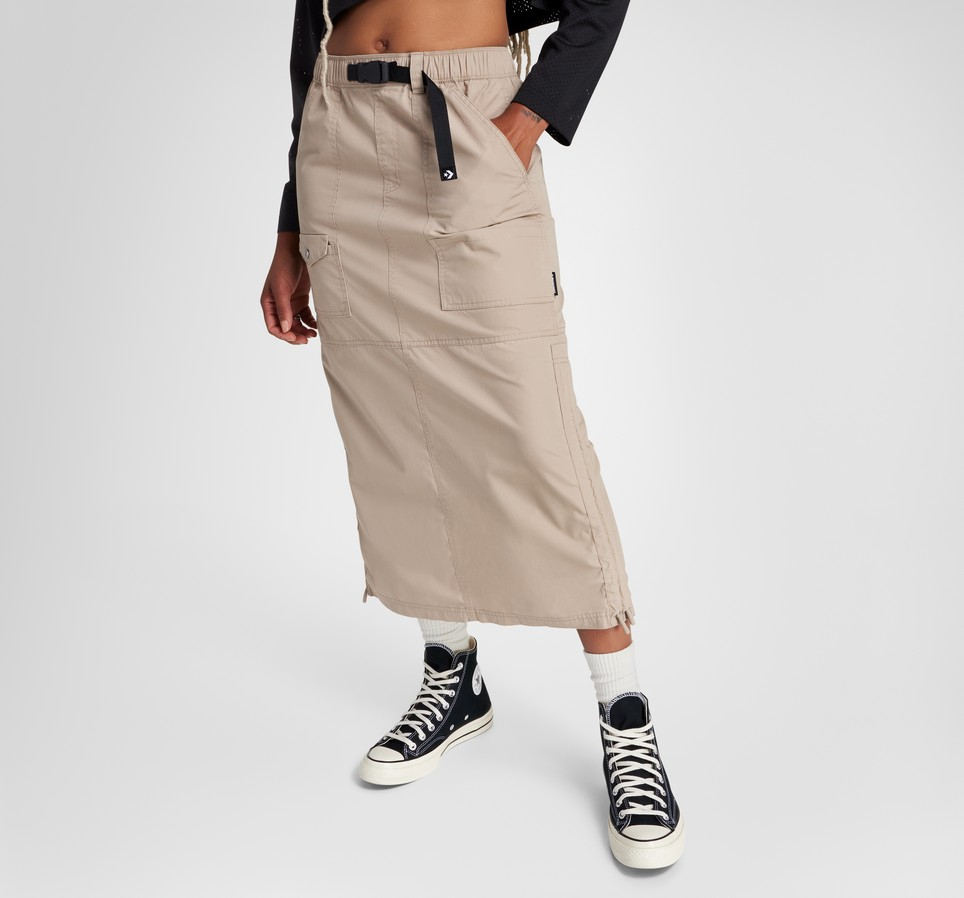 Long Woven Cargo Skirt