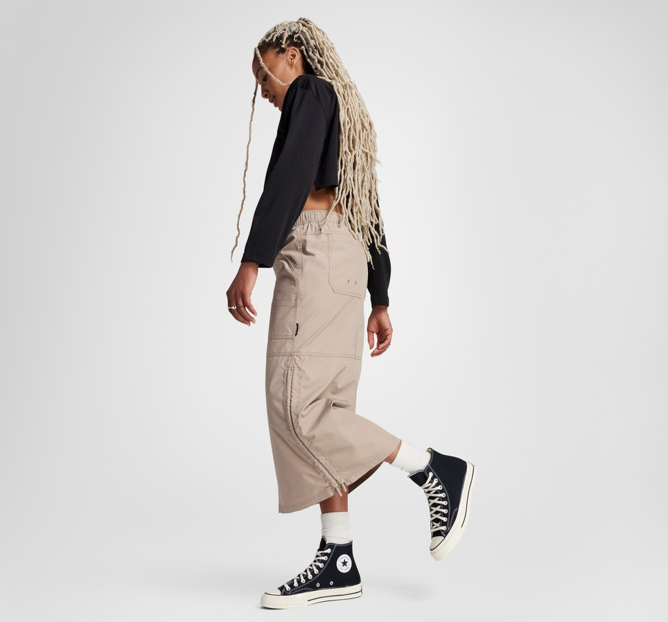 Long Woven Cargo Skirt