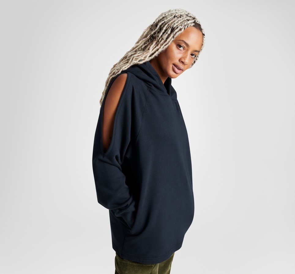 Loose-Fit Shoulder Cut-Out Fleece Hoodie