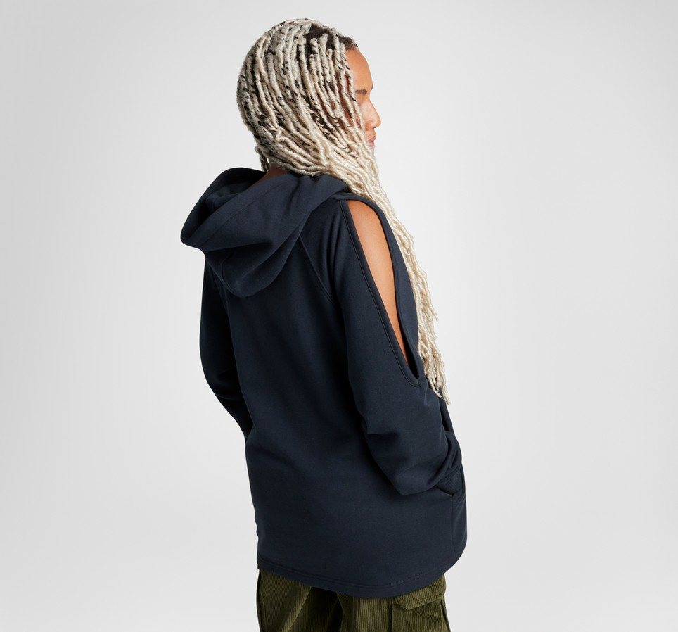 Loose-Fit Shoulder Cut-Out Fleece Hoodie