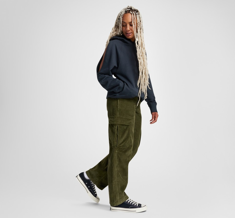 Loose-Fit Shoulder Cut-Out Fleece Hoodie