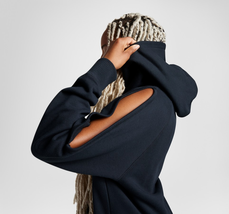 Loose-Fit Shoulder Cut-Out Fleece Hoodie