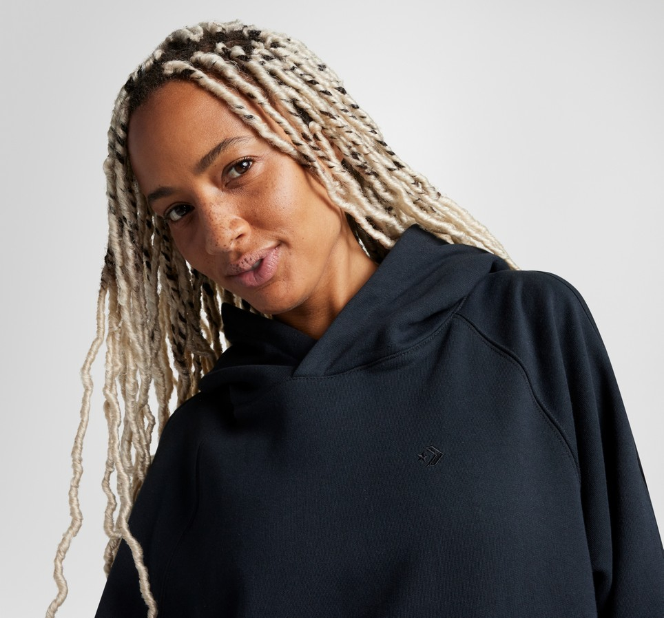 Loose-Fit Shoulder Cut-Out Fleece Hoodie