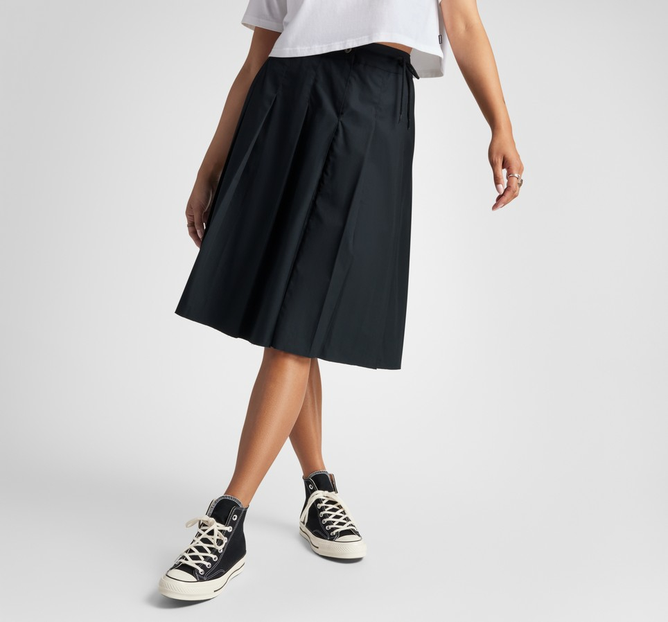 Pleated Crossover Midi Skirt