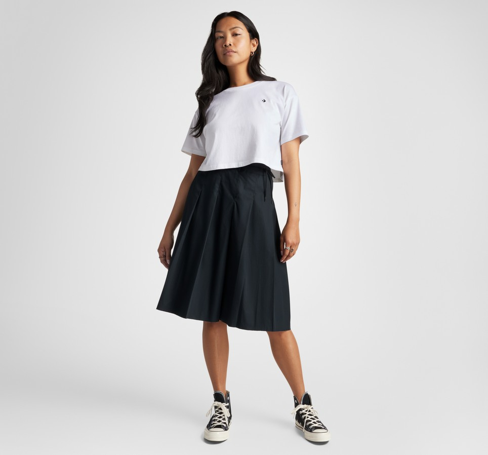 Pleated Crossover Midi Skirt